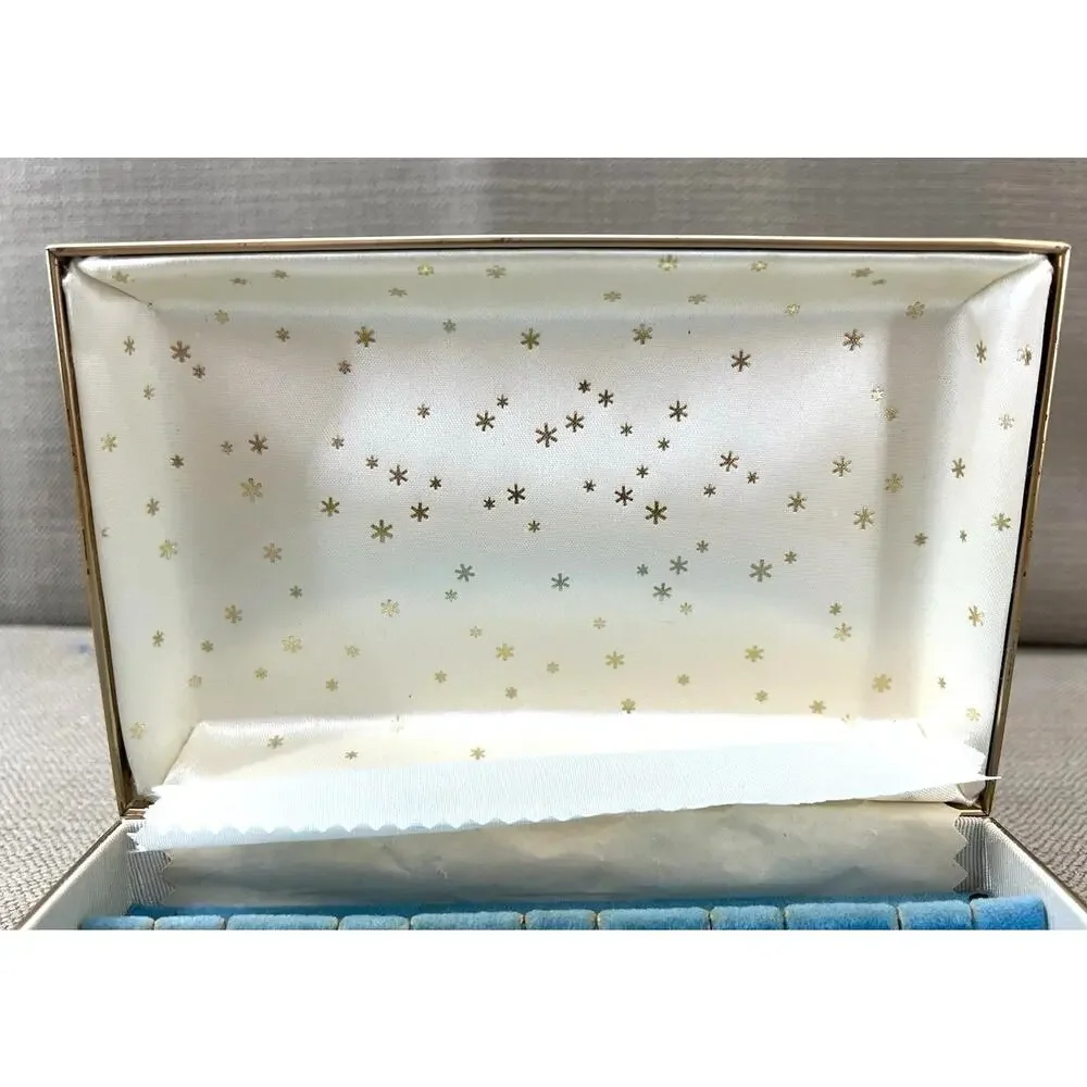 Mele Vintage Jewelry Box Blue Velvet Liner Travel Case Gold Trim MCM Design